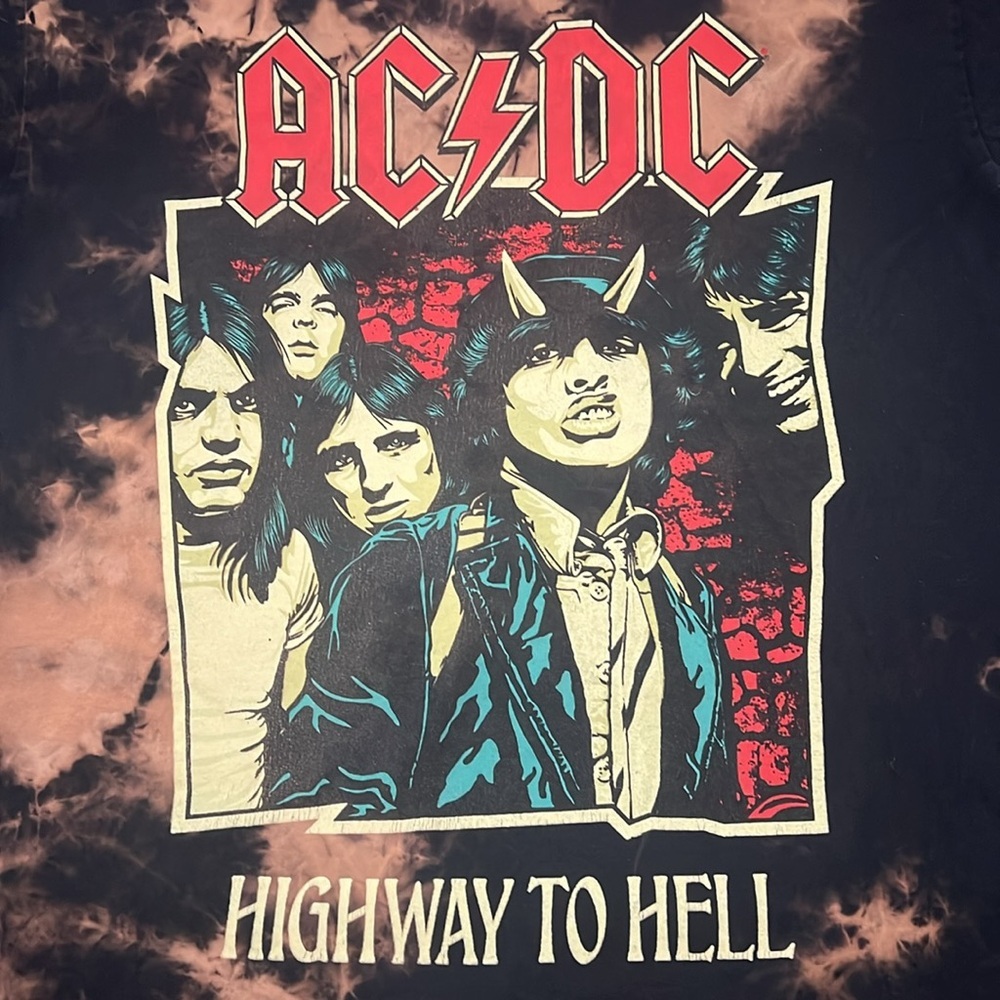 AC/DC Tie Dye Graphic TShirt Brown/Black Size Large